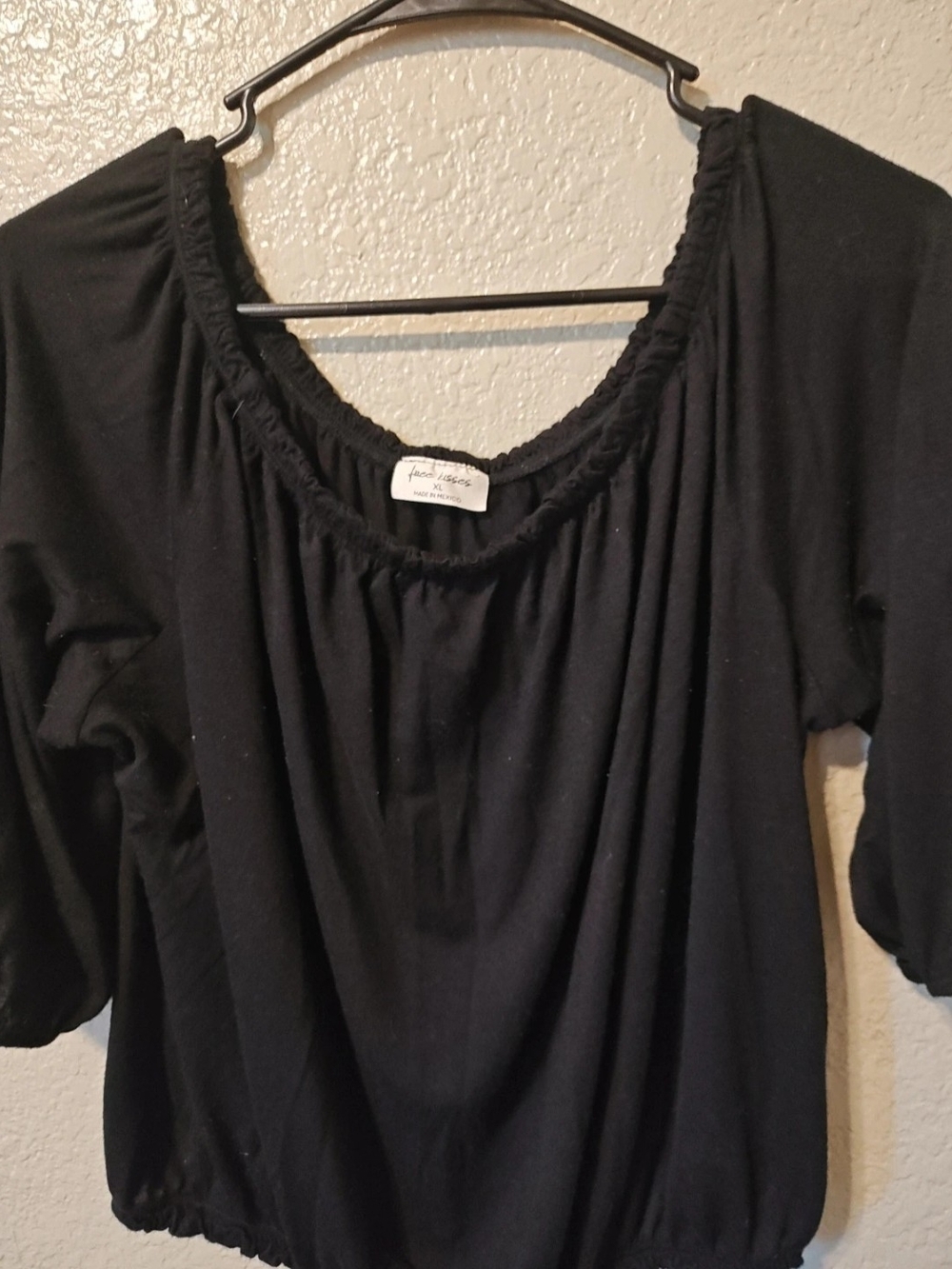 Free Kisses Black Elastic Hem Long Sleeve Peasant Top